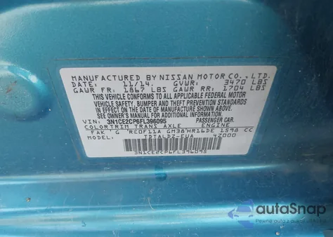 2015 Nissan Versa Note Sv z USA, uszkodzony, nr VIN 3N1CE2CP6FL396095